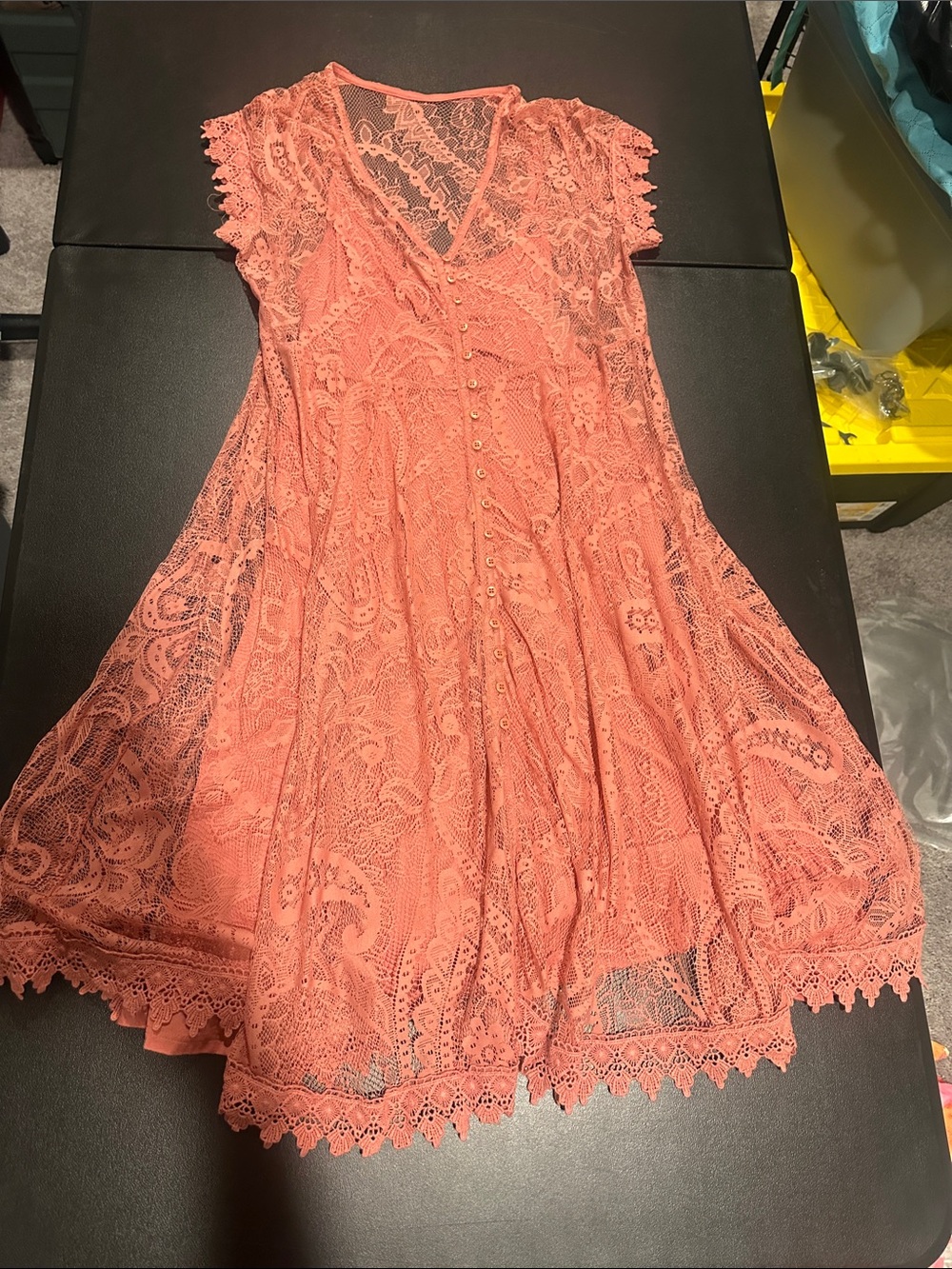 torrid Coral Lace Midi Dress with Button Front
